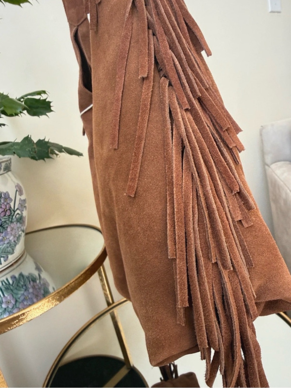 Haute Hippie Brown Suede Fringe Hobo Shoulder Bag Boho Western NWT - Picture 6 of 8